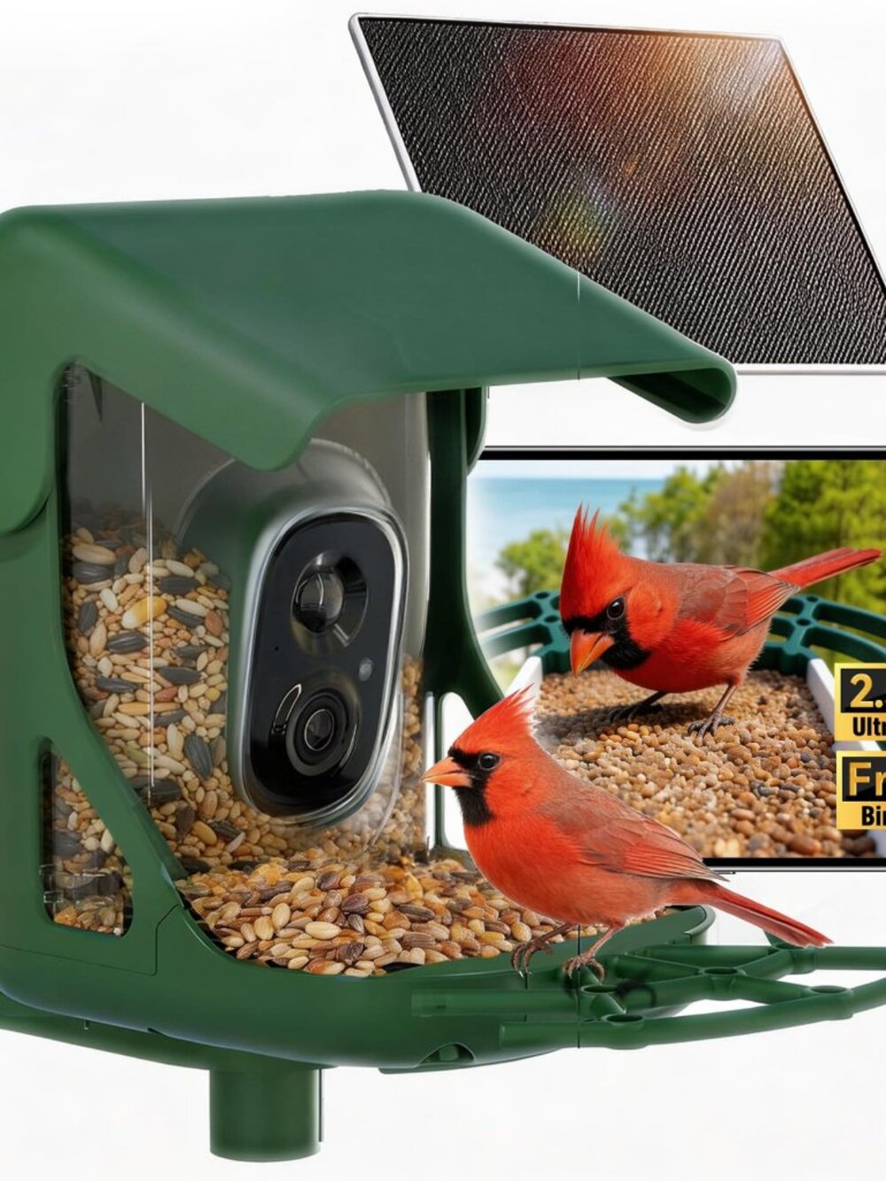Smart Solar Bird Feeder with 2.5K 4MP Camera & Free AI Bird ID - No Monthly Fees